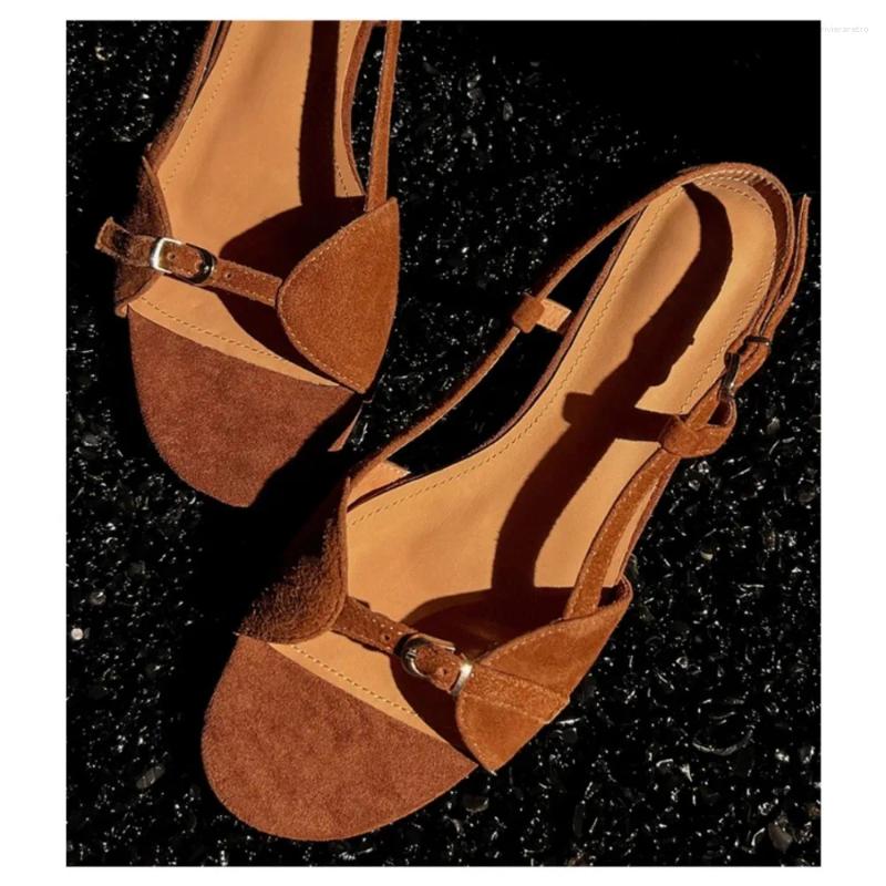 Sandals Women's 2024 Summer Sales Open Toe Fashion Belt Buckle Hollow Matte Suede Casual Low Heel Slip On