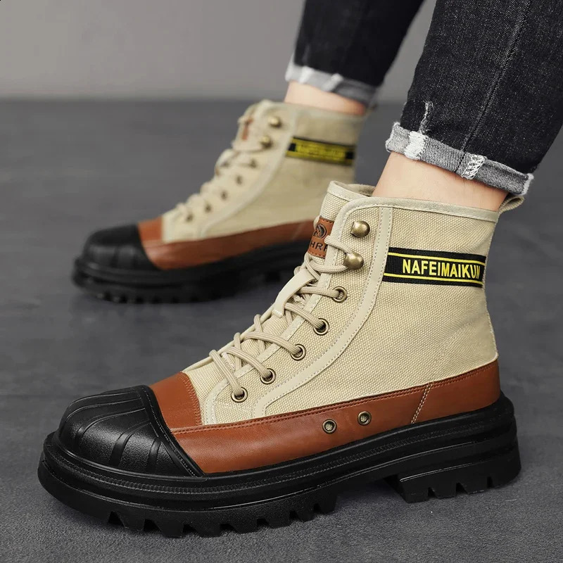 Shoes for Men Outdoor Male Booties Canvas Boots Toe Cap Anticollision Winter Cotton Ankle Fashion Military 240718