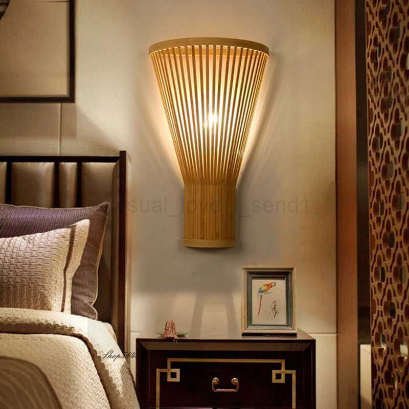 New Modern Wooden Wall Lamp Lights Creative Bamboo Sconce Wall Light for Living Room Bed Room Loft Wall Decor Lighting E27 LampsCL240722