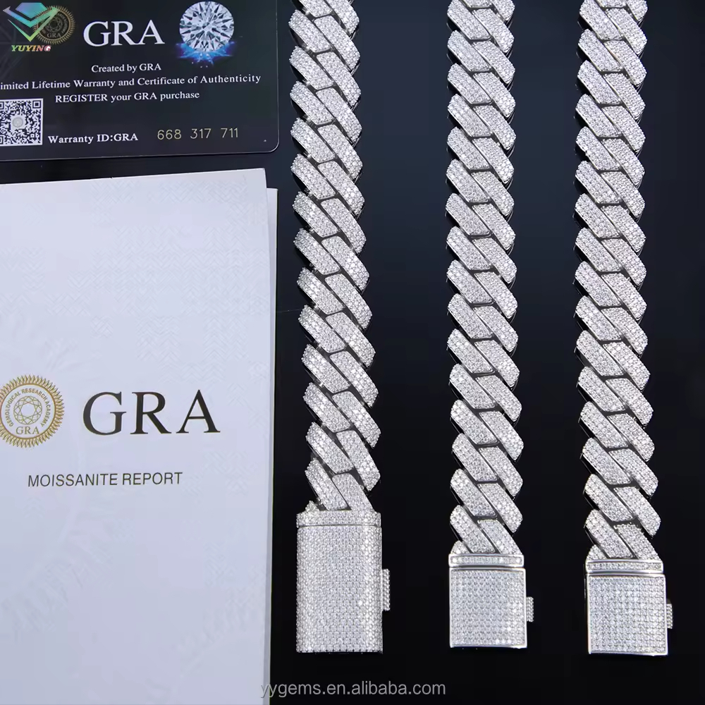 designer moissanite ice out dia 14mm wide with GRA gold sterg sier cuban k chain for men fashion necklace