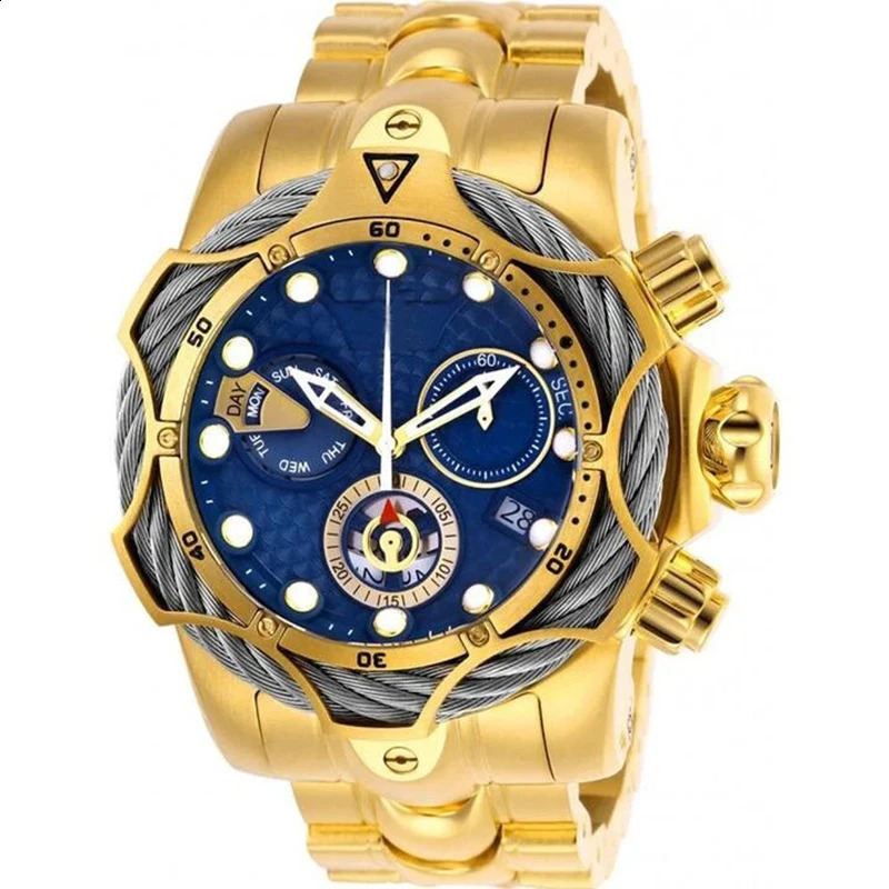 Gold Wire Rope Watch European Alloy Quartz Mens Waterproof Non Mechanical Strap Calendar Large Dial 240716