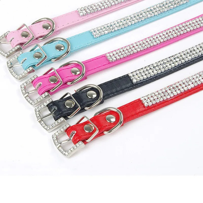 Shining Water Diamond PU Leather Crystal Dog Collar Pet Supplies Accessories 240722