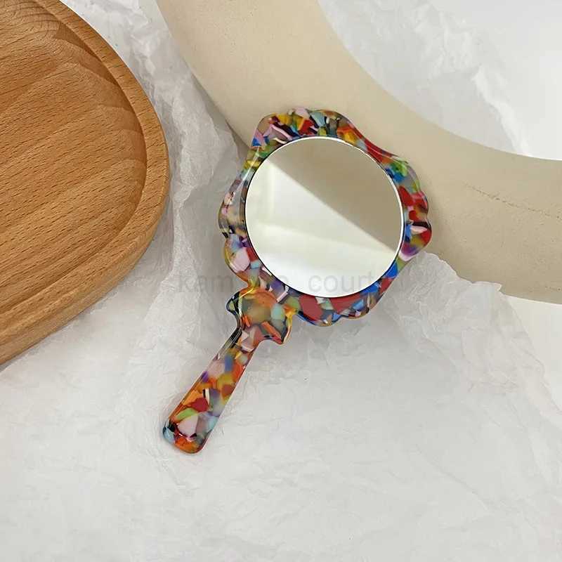 Vintage Acetate Sheet Handheld Makeup Mirror SPA Salon Makeup Vanity Hand Mirror Handle Cosmetic Compact Mirror for WomenM240722