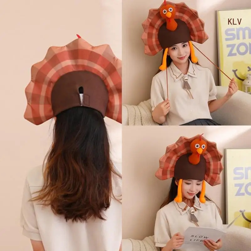 Plush Turkey Hat for Family Gathering Kids Lovely Cartoon Hat Breathable Festival Party Hat Thanks Giving Party Headgear 6XDA 240715