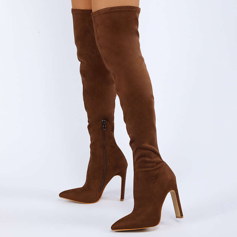 HBP Long boots, slim suede elastic, plus size high square heels, over the knee women's long boots