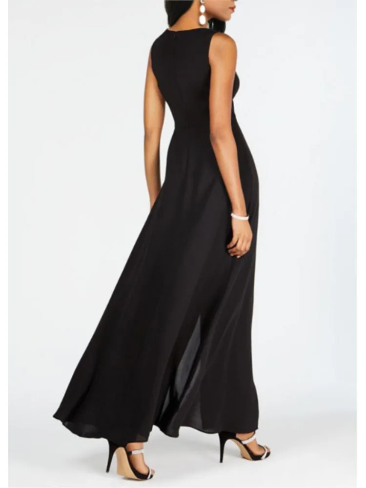 Summer For Womens Color Matching Sleeveless O Neck Jumpsuit Simple Slim Elegant Female Casual Fashion Slit Pantsuit Skirt 240715