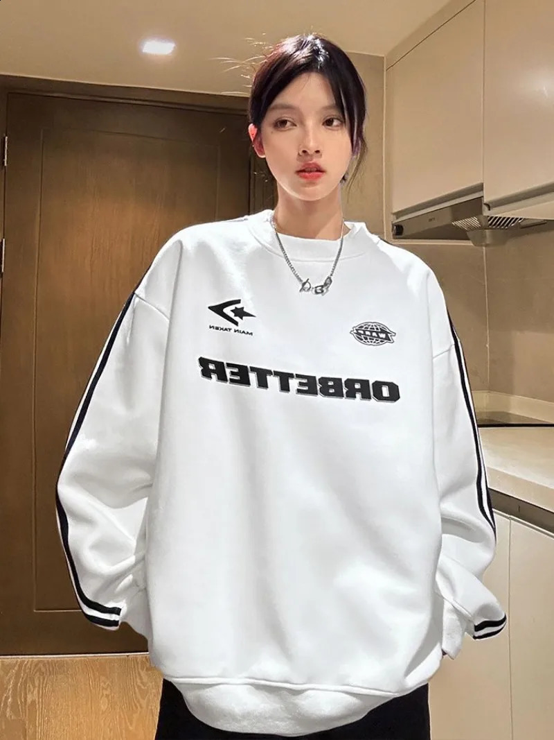 Sportswear Mens Cotton Machine Car Womens Spring and Autumn Loose Round Neck Long Sleeve Alphabet Casual Top 240718