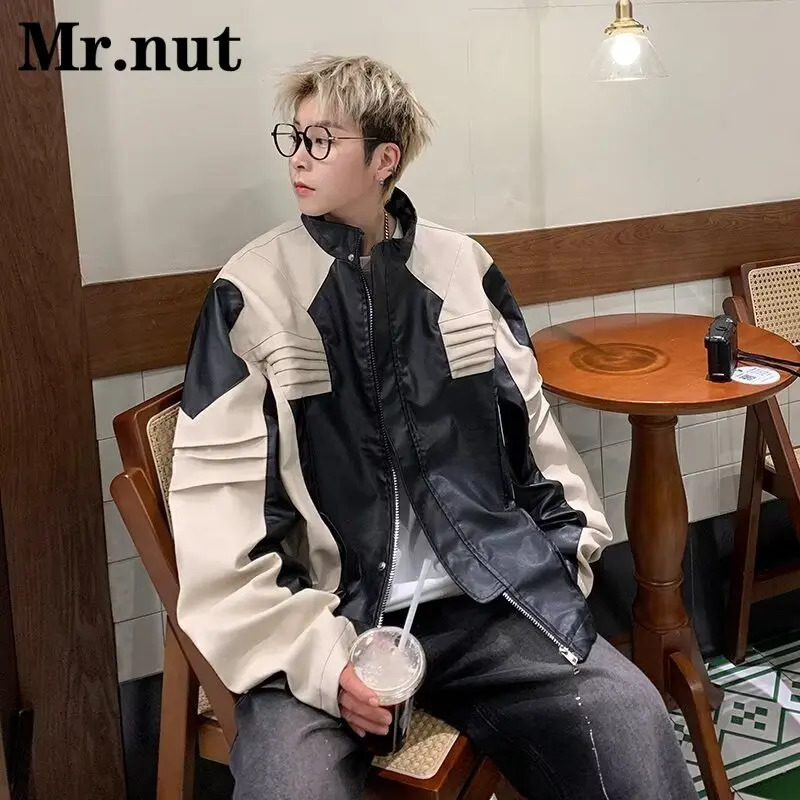 Punk Style Leather Jackets Coats Windbreak Male Bomber Jacket Tops Casual Y2k Clothing Stylish Outerwear Autumn Clothes 240716