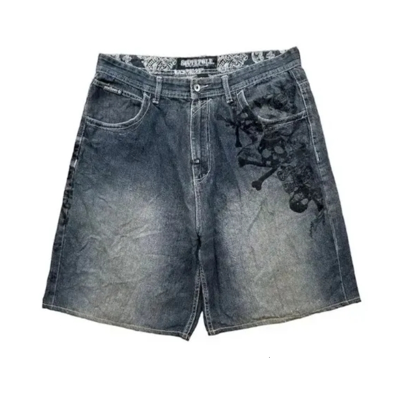 American Fashion Trend Letter Embroidered Denim Short Y2K Street Summer Joker Loose Shorts Unisex Casual 240709