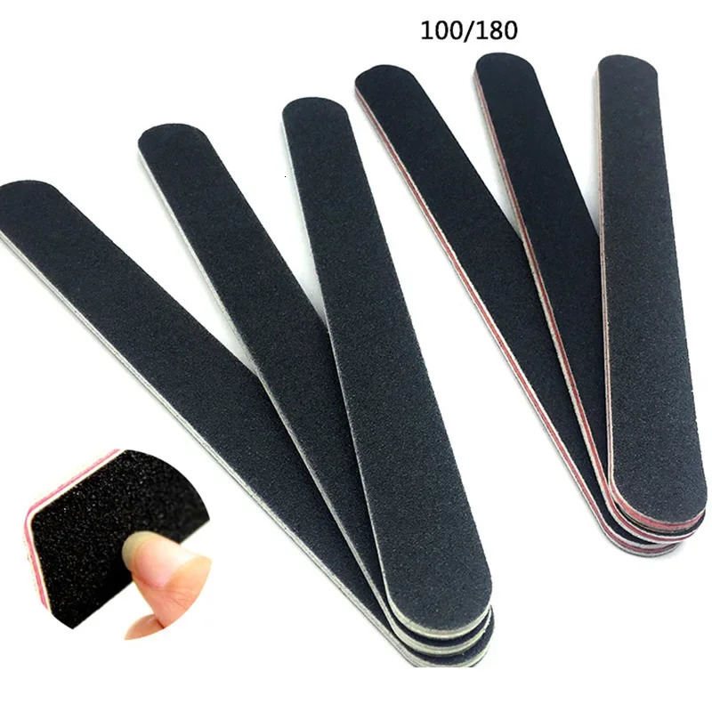 5pcs10pcs Nailfile Professional Nail Buffer Black Sandpaper Strong Straight Lime Angle 100180 Buffing Sanding Files 240713