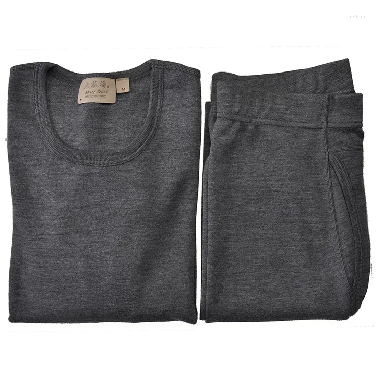 Men's Thermal Underwear Men Pure Merino Wool Winter Long Sleeves Warm Thick Sweater Thicker Tops Bo