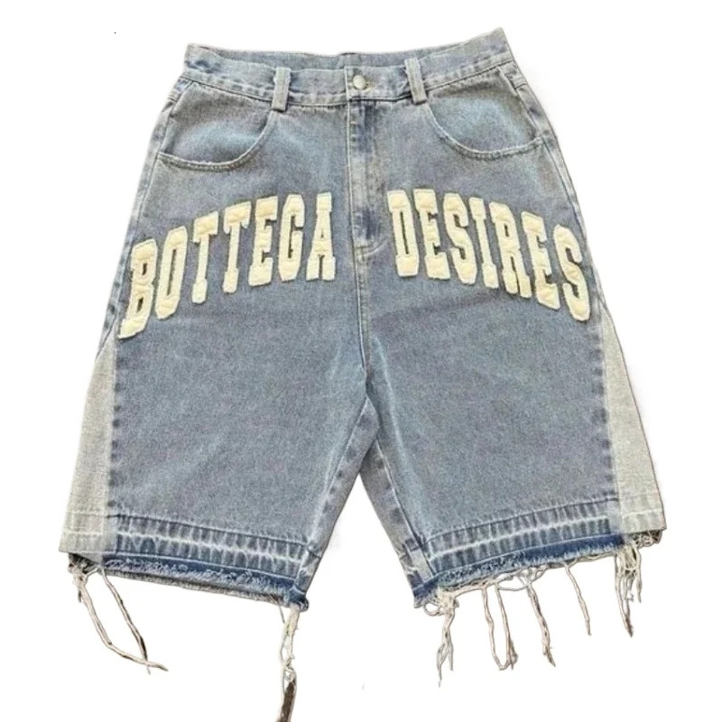 American Fashion Trend Letter Embroidered Denim Short Y2K Street Summer Joker Loose Shorts Unisex Casual 240709