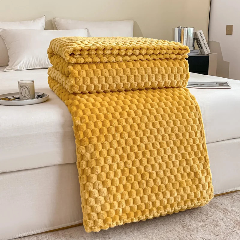 Yellow Plaid Solid Blanket Soft Warm Fluffy Throw Sofa Cover Milk Velvet Bedspread Bed for Adults Kids Pet Home Textile 240712