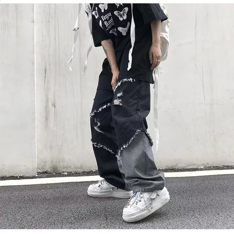 Tassel Pants Mens Wide Leg Hip Hop Lazy Wind Jeans Couples Pants Loose Jeans Men streetwear y2k pants cargo jeans Mens clothe 240722