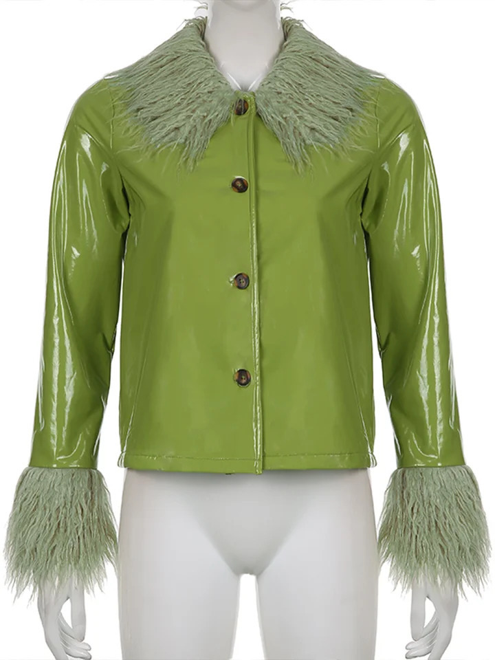 Rockmore Fur Collar Leather Jackets for Woman Autumn Winter Windproof PU Coats Fashion Streetwear Button Up Jacket Y2K Vintage 240717