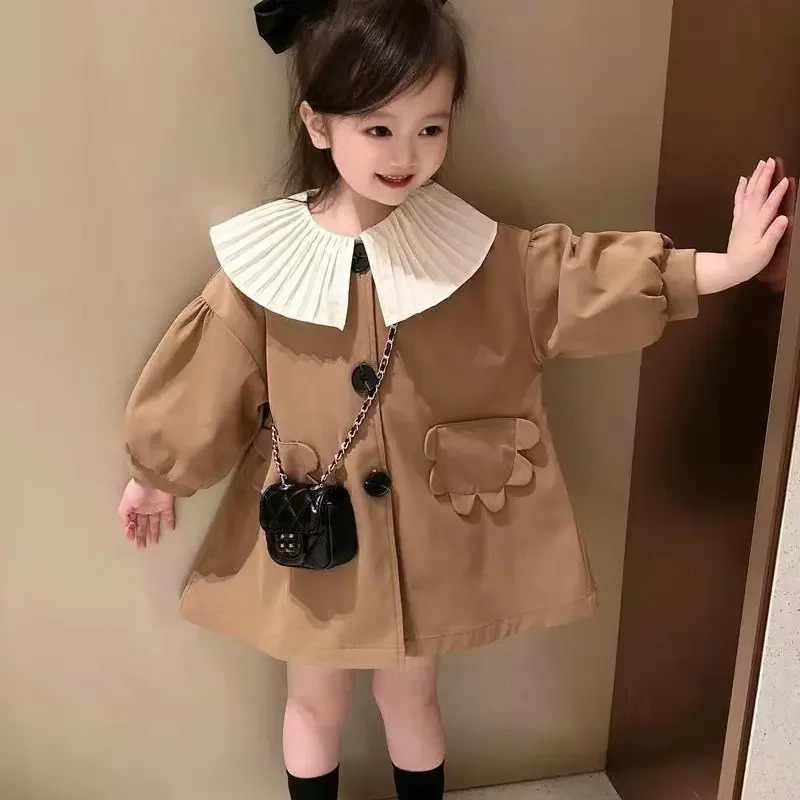 Autumn Kids Girls Floral Trench Coat Long Sleeve Loose Jacket Korean Girls Top Kids Jackets for Girls 240711
