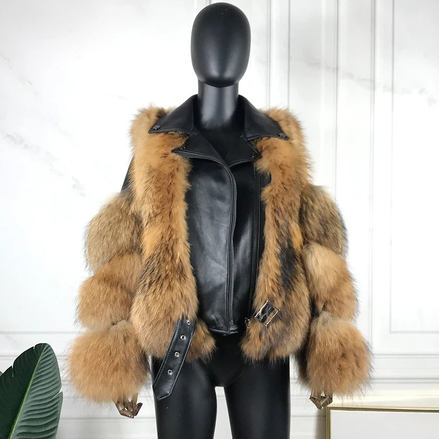 Fashion Hooded Fur Coat Jacket Women Real Fur Coat Fox Fur Winter Short Thick Raccoon Fur Jacket Female Fur Coat Natural Fur 240716