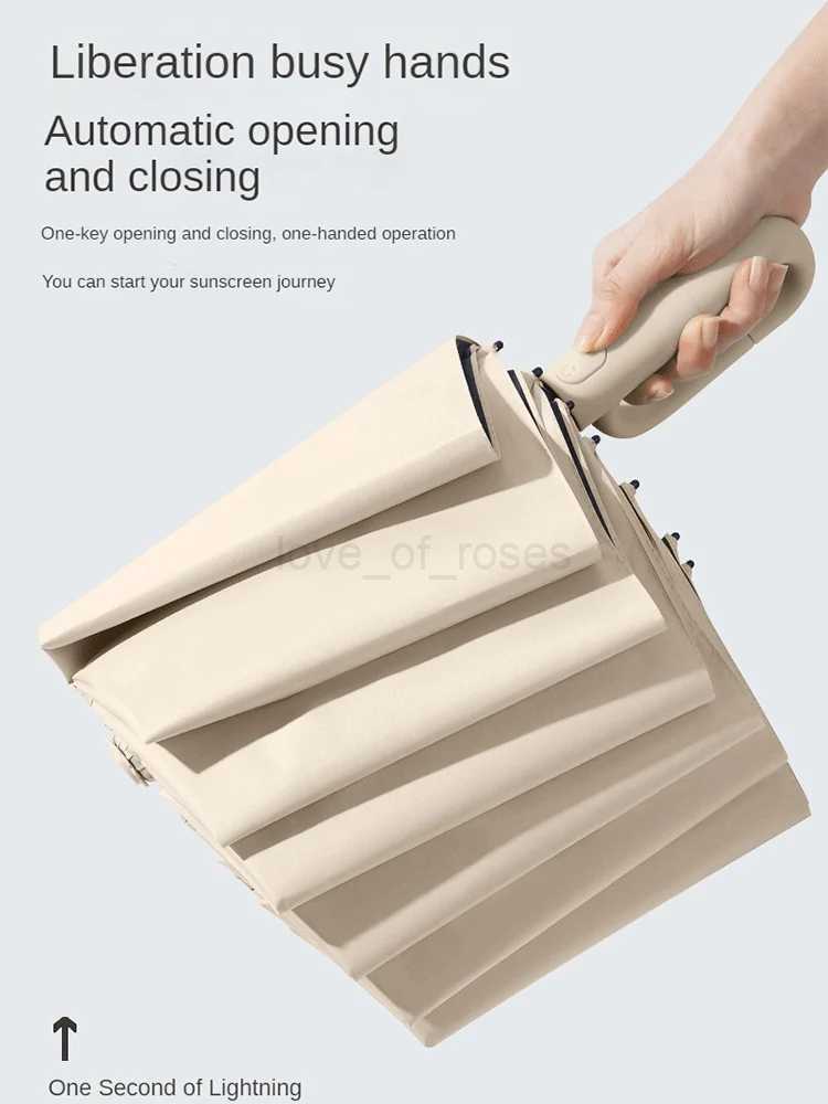 Fully Automatic Umbrella Men Women Folding Windproof Strong Waterproof Sturdy Sunscreen Umbrella Reinforce Ring ClaspM240722
