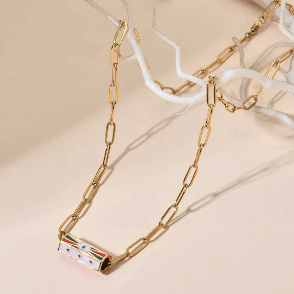 Pendant Necklaces ZMZY Bohemian Clip Necklace Womens Stainless Steel Chain Gold Eye Pendant Necklace Lucky Aesthetics Trkiye Jewelry Women J240719