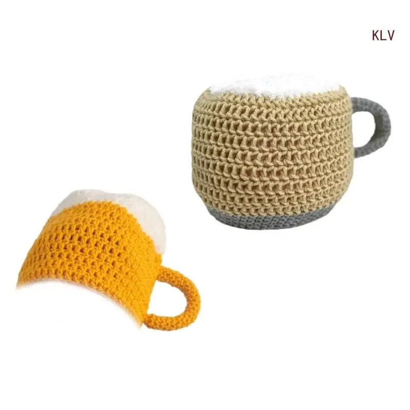 Funny Beer Mug Beanie Hat Handmade Knit Skull Hat for Skiing Hiking Universal Windproof Outdoor Activity Hat Headwear 6XDA 240715