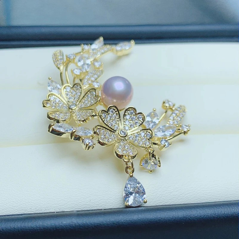 MeibaPJ 9-10mm Natural White Semiround Pearl Flower Brooch Fashion Sweater Jewelry for Women 240713