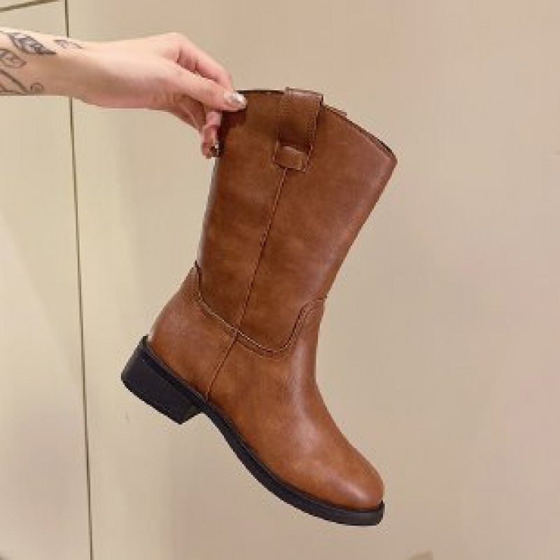 Designer Shoes In Black And White Women Boots Korean Version Vintage Style Plus Size Round Toe Free Shipping