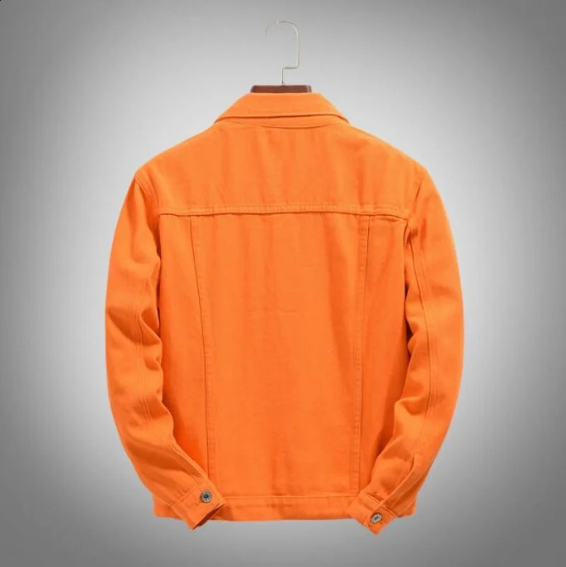 Top denim jacket for mens and womens autumn fashion with patchwork purple orange loose 240717