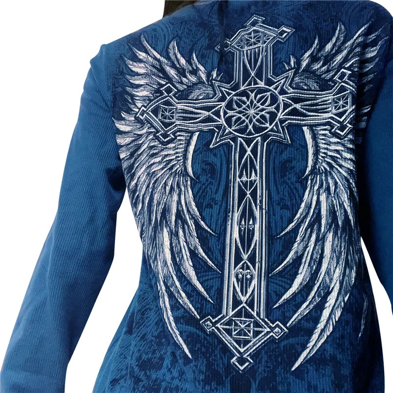 Xingqing 2000s T Shirt Graphic Clothes Punk Gothic Aesthetic Women Printing Round Neck Long Sleeve Tops y2k Egirl Tee Streetwear 240717