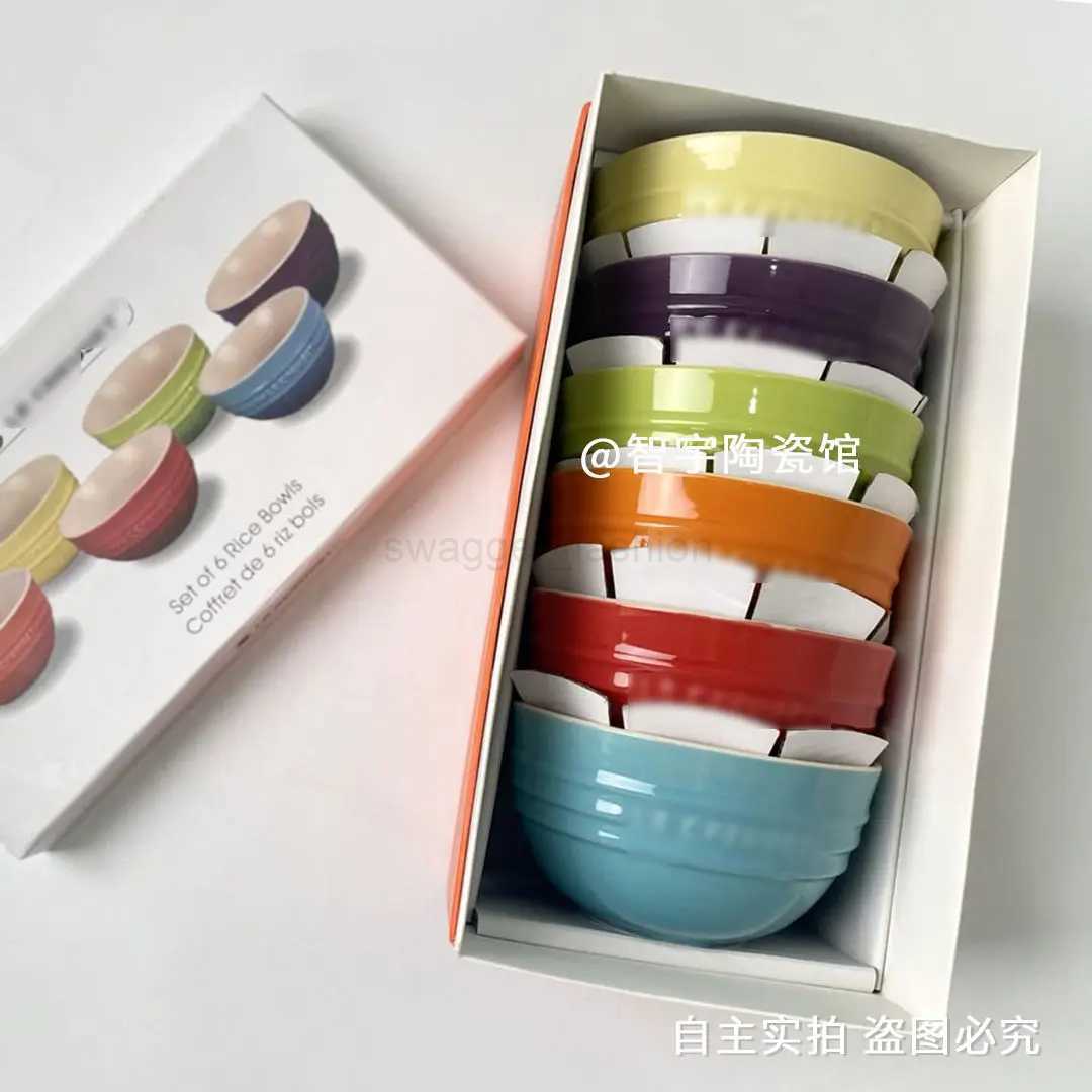 Rainbow Color Rice Bowl Household Tableware 12cm Bowl Eating Gradient Color Stoneware Macaron Color 4.75-inch Household Bowl InsB270723