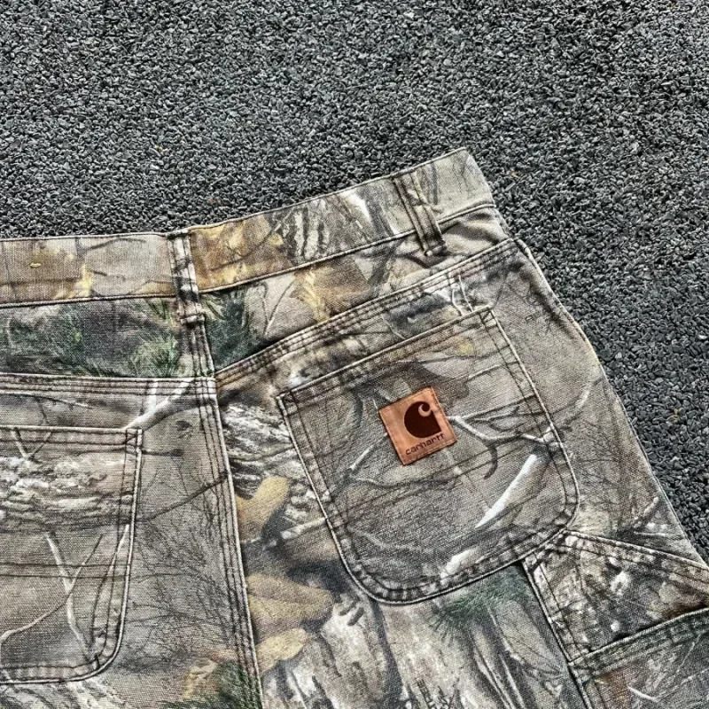 Y2k jeans Harajuku hiphop camouflage retro oversized denim pants fashionable mens straight leg wide streetwear 240722