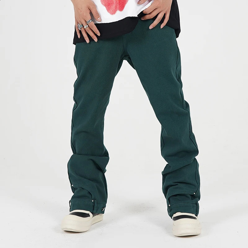 Mens Personality Micro-flared Overalls High Street Tid Fashion Casual Wide Leg Trousers Men Solid Color Slim Flare Pant 240701