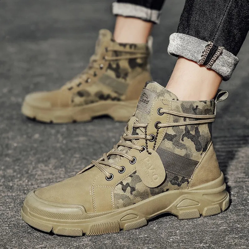 Mens Shoes Camo Martin Boots AutumnWinter Work Wear Casual Short 240718