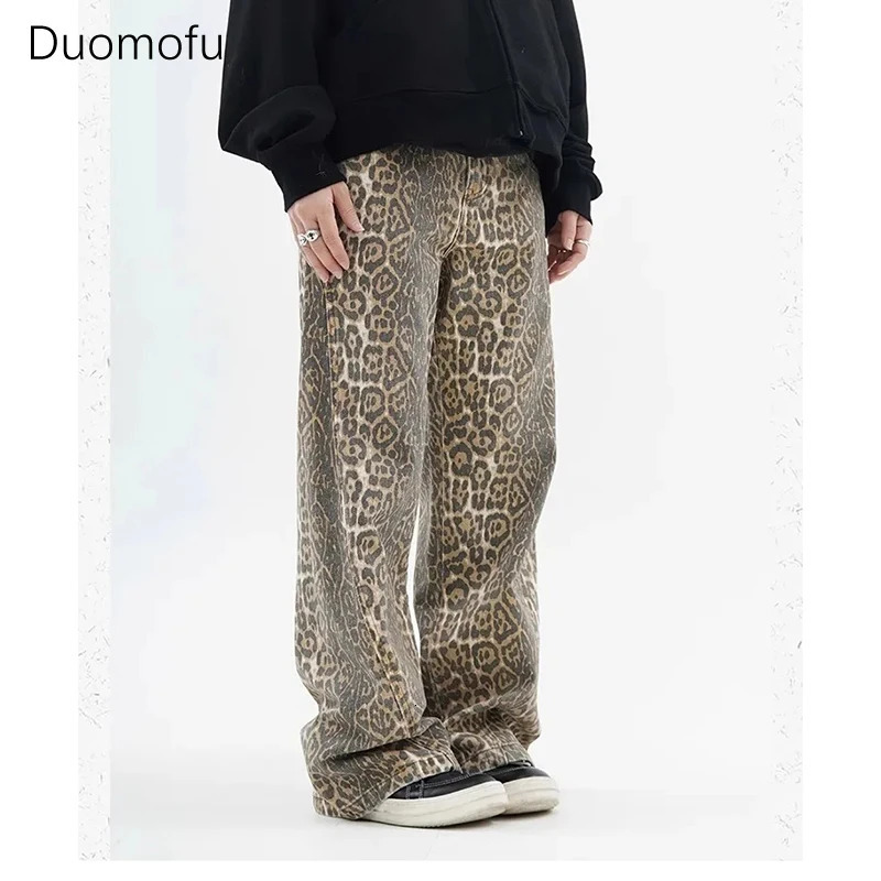 Duomofu Vintage Leopard Print Jeans Women Casual Hip Pop Wide Leg Trousers Oversized High Waist Panther Denim Pants Female Y2K 240717