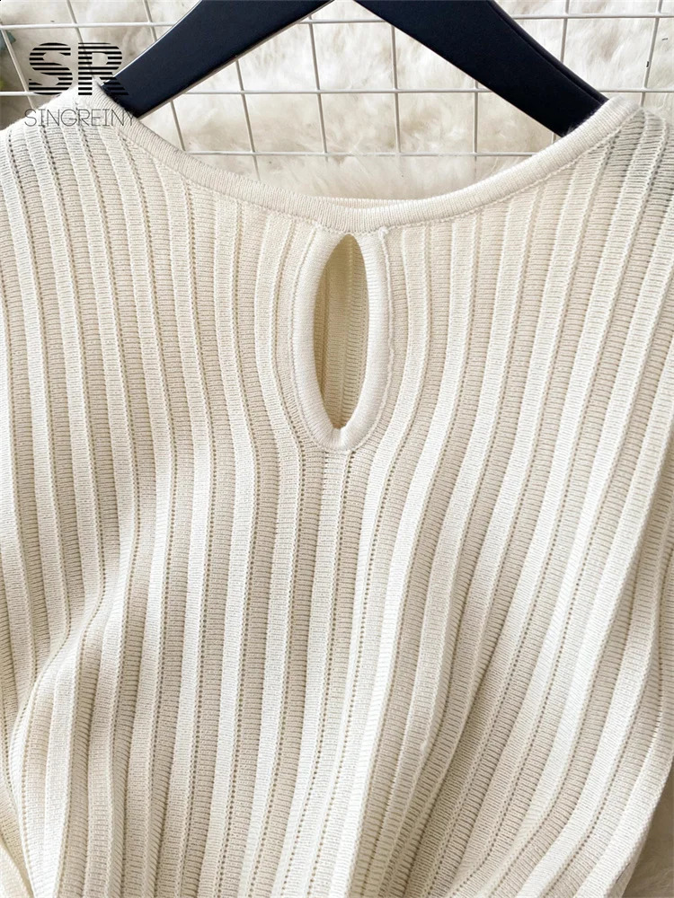 SINGREINY Elegant Knit Pleated Mini Dress Women Soft Ribbed Solid Flare Sleeve Fashion Lady Casual Sweater Slim Dresses 240712