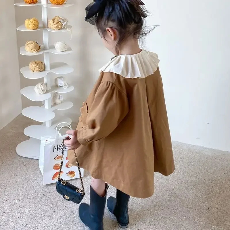 Autumn Kids Girls Floral Trench Coat Long Sleeve Loose Jacket Korean Girls Top Kids Jackets for Girls 240711
