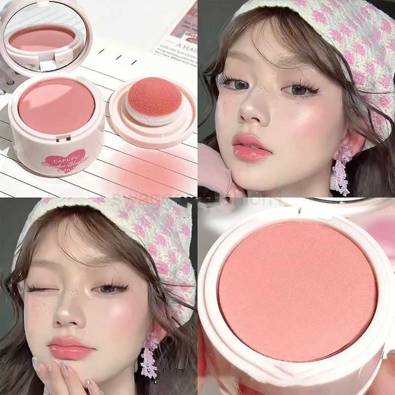 Peach Pink Soft Skin Blush with Puff Matte Natural Powder Blusher Low Saturation Gray Pink Cheek Tint Contour Brightens MakeupB240722