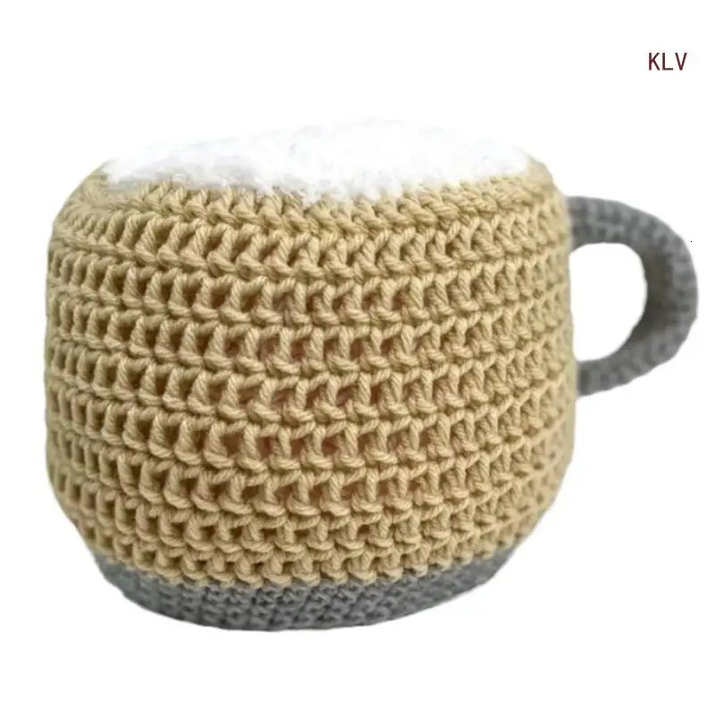Funny Beer Mug Beanie Hat Handmade Knit Skull Hat for Skiing Hiking Universal Windproof Outdoor Activity Hat Headwear 6XDA 240715