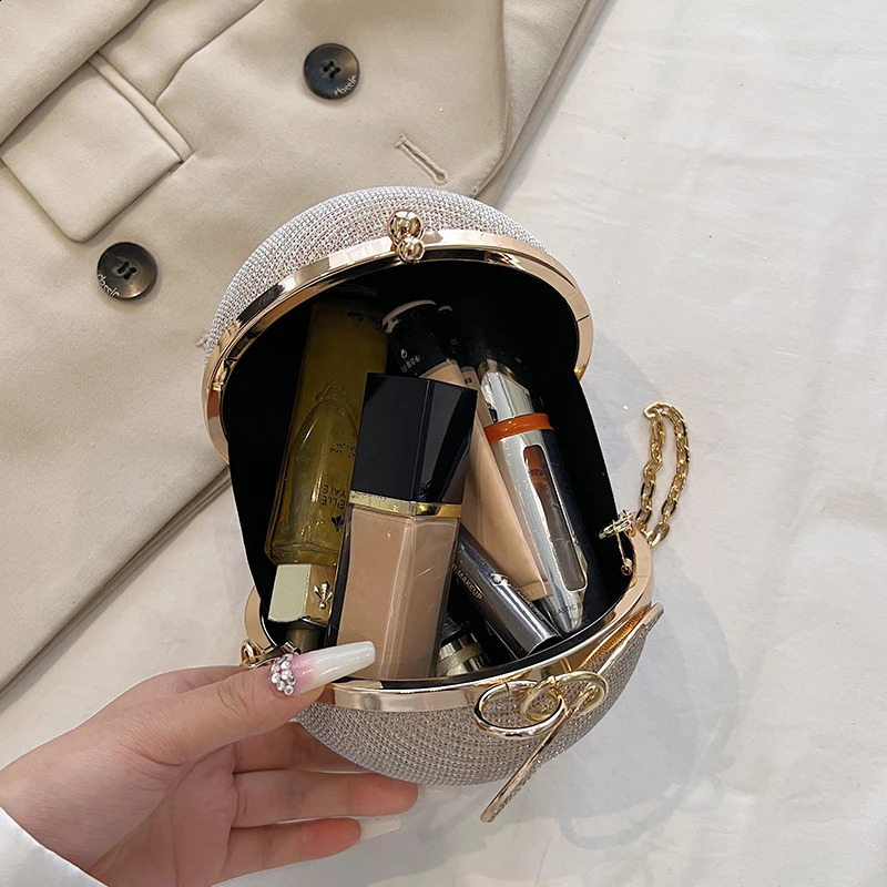 Circular Ring Portable Evening Bags Metal Round Ball Handbags For Lipstick Elegant Clutch Purse Wedding Wallets Crossbody Bag 240722