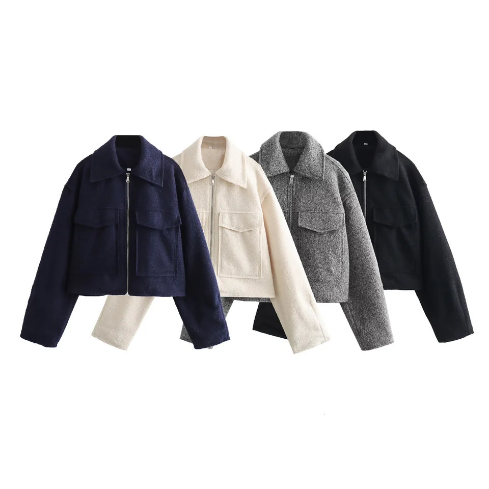 TRAFZA Casual Chic Women Zipper Jacket Fashion Autumn Winter Tweed Short Jacket Coat Elegant Female Jacket Office Lady Coat 240712