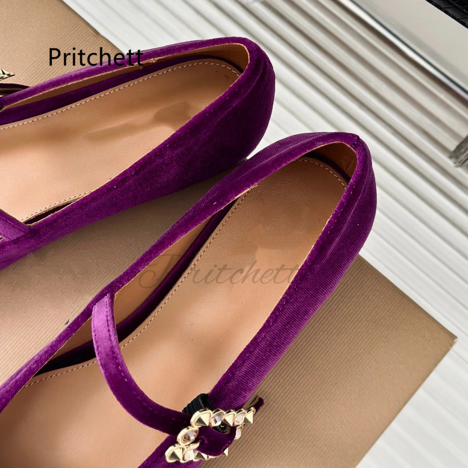 Rhinestone Square Buckle Ballet Flats Women Toe Velet Mary Janes Single Shoe Flat Casual Womens Shoes Daily In 240718