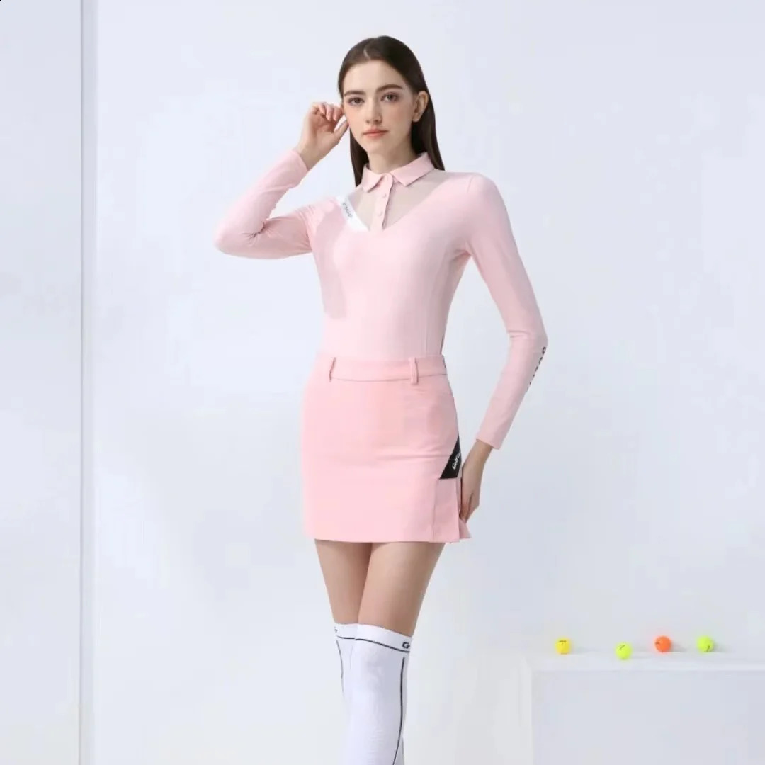 Golfist Golf Elastic Long Sleeve Shirt Blouse Women Mesh V-neck Golf T-shirt Lady Golf Pencil Skort Tennis Clothing 240715
