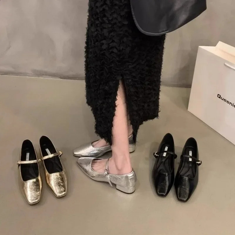 Spring Autumn French Temperament Thick Heel Black Mary Jane Single Shoes Womens Zapatos Mujer 240718