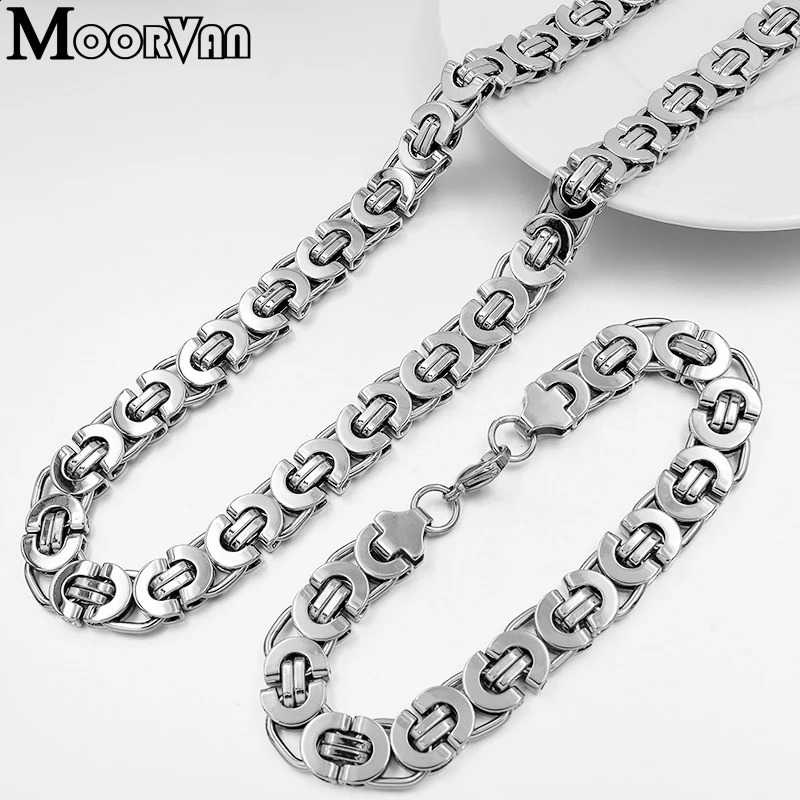 Moorvan Stainless Steel Mens Jewelry Set Fashionable Egyptian Byzantine Bracelet Necklace Set 11mm Wide Womens Jewelry Set 240710