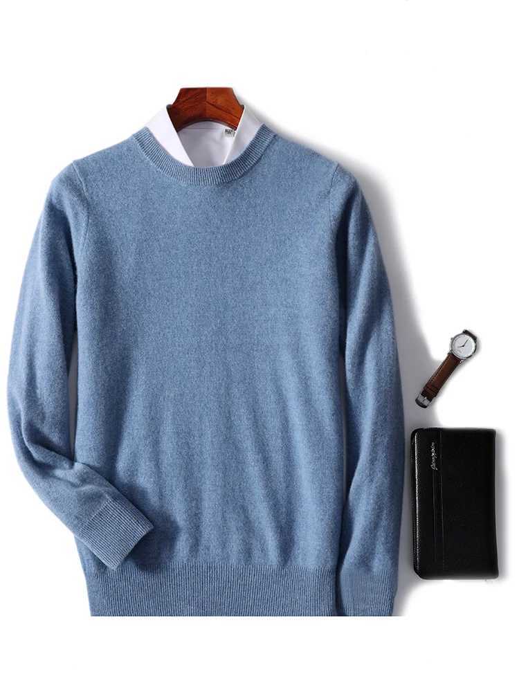 Spring Autumn 100% Pure Merino Wool Pullover Sweater Men O-Neck Long-sleeve Cashmere Basic Knitwear Clothing Z240912