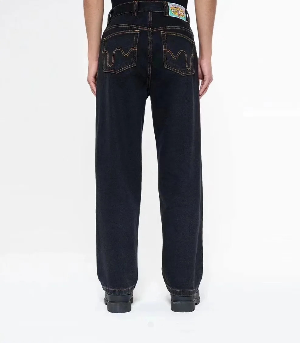 American Mens Flying Dog Jeans Graphic Printed Y2k Pants Wide Leg Loosen Fit Denim Clothing For Male 240722