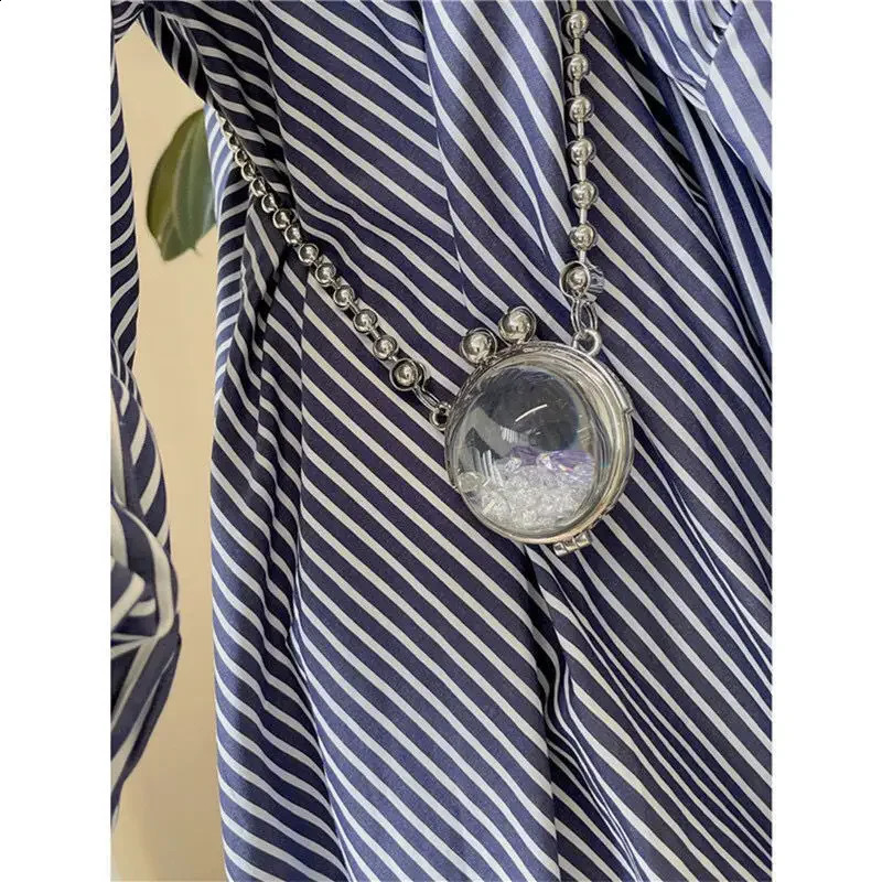 Mini bag womens crystal round chain sequin fashionable buckle transparent shoulder handbag decorative 240723Zl