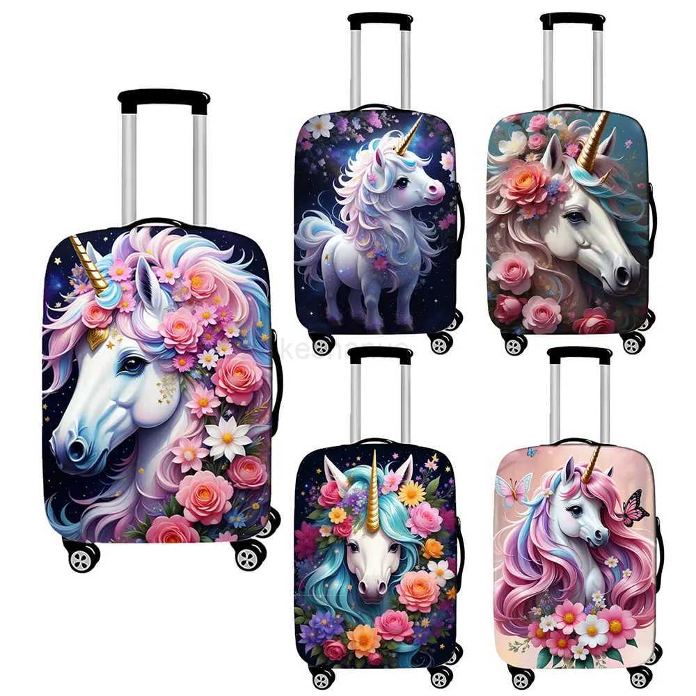 18-32 Inch Unicorn with Flower Print Luggage Cover Fantasy Unicorn Suitcase Protective Covers Luggage Case Travel AccessoriesXJ240723