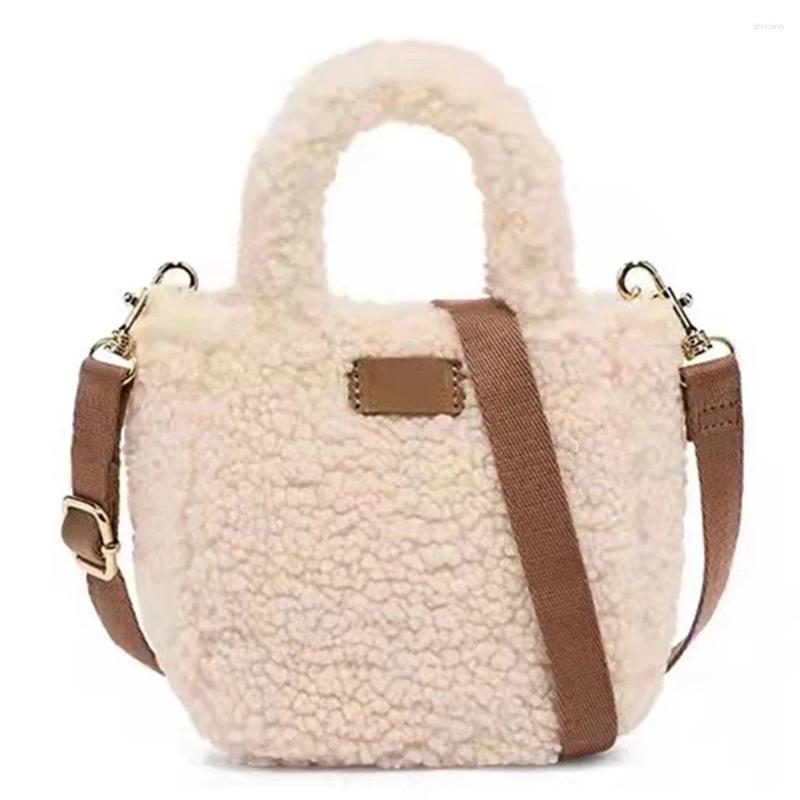 2025 NEW Bag Women Plush Crossbody Adjustable Strap Cute Soft Fluffy Handbag Solid Color Lamb Wool With Pendant For Autumn Winter