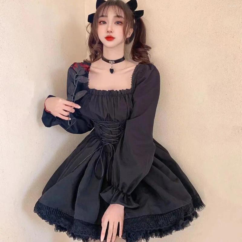 Black Lolita Dress - Long Sleeve Lace Skirt Gothic Clothes