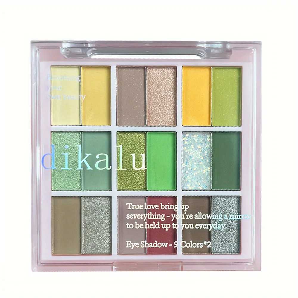 Dikalu 18 color eye shadow palette - natural makeup effect green and yellow tones matte and shimmer finishes 9-18 colorsW240730